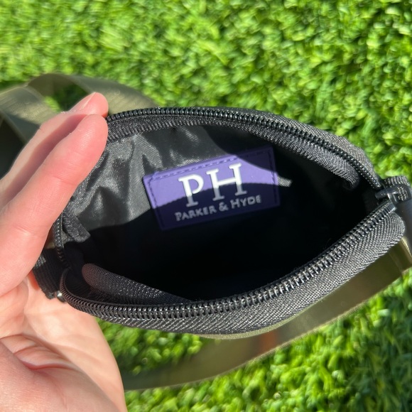 Parker & Hyde Mini Olive Green Crossbody Bag with Blue and Orange Stripes - Picture 3 of 3